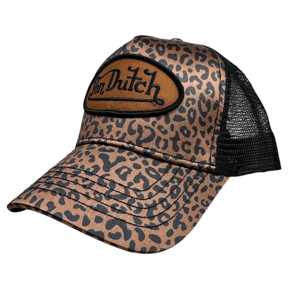 Von Dutch Trucker Hat Cheetah Satin Brown Black Snapback Cap - Picture 2 of 6